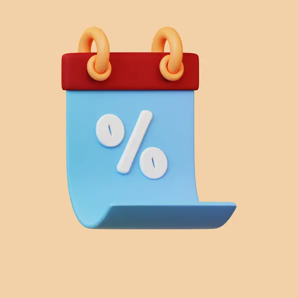 Símbolo Por Ciento Con Calendario Azul Sobre Fondo Beige Ilustración — Foto de Stock