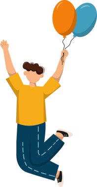 Doğum günü balonlarını tutan adamın çizgi film çizimi 