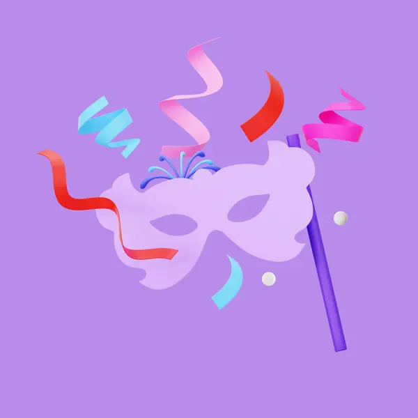 Diseño Ilustración Partido Confeti Máscara Carnaval Sobre Fondo Púrpura —  Fotos de Stock
