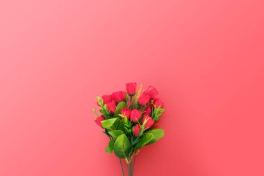 Pembe arka planda kopyalama alanı olan pembe güller. Sevgililer Günü tebrik kartı, Anneler Günü 