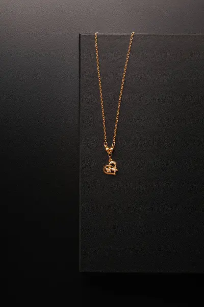 Роскошное Золотое Ожерелье Кулоном Сердца Студийная Съемка Стоковое Фото