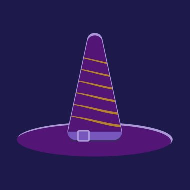 Üzerinde altın şerit olan mor bir büyücü şapkası.