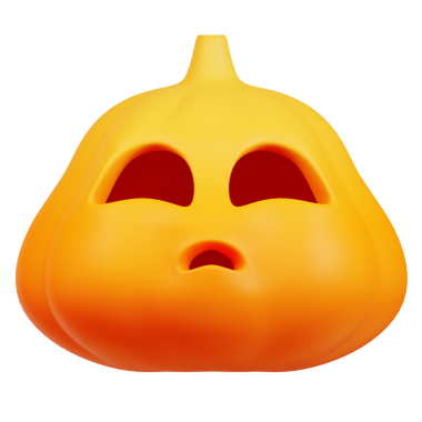 Turuncu arka planda kaşlarını çatmış bir balkabağı.