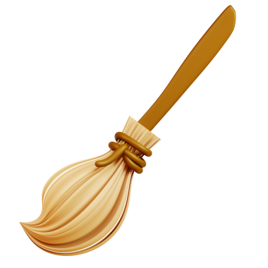 Kahverengi saplı bir süpürge sapı ve kahverengi ve turuncu bir fırça.