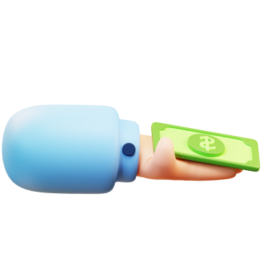 Üç boyutlu el ele tutuşan dolar parası