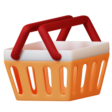 Kırmızı saplı bir alışveriş sepeti 3 boyutlu bir resimde gösterilir