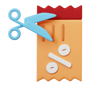 Mavi makasla kesilen iki turuncu bilet.