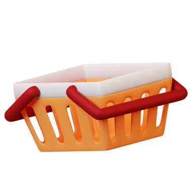 Kırmızı saplı bir alışveriş sepeti bronzlaşmış arka planda gösterilir