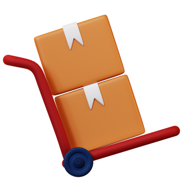 Karton kutularla el arabasının 3D çizimi