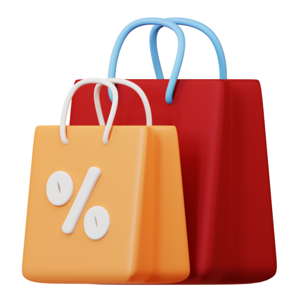 Two shopping bags with a red and orange bag with a red