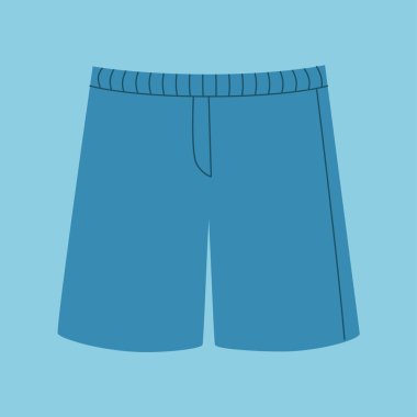 Beyaz çizgili mavi bir şort.