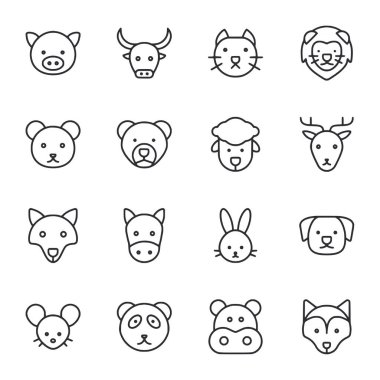 Siyah beyaz hayvan yüzleri koleksiyonu. Yüzler bir ayı, bir köpek, bir kedi, bir tavşan, bir geyik, bir domuz, bir inek, bir at, bir kuş, bir balık gibi çeşitli hayvanlardır.