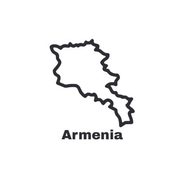Ermenistan 'ın siyah beyaz çizimi. Çizim çok basit ve temiz. Ülke siyah bir çizgide çizilmiş ve Ermenistan ismi beyazla yazılmıştır.