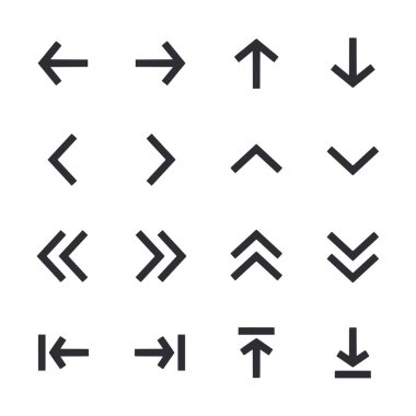 Çeşitli yönelimlerde bir dizi ok ve diğer semboller gösterilir. Oklar farklı yönleri gösteriyor, yukarı, aşağı ve sol da dahil. Semboller bir ızgaraya yerleştirilmiş.