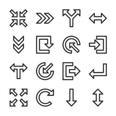 Çeşitli yön ve boyutlarda bir ok seti. Bazı oklar solu gösteriyor, bazıları sağı gösteriyor, ve bazıları yukarıyı gösteriyor. Oklar sıraya dizildi.