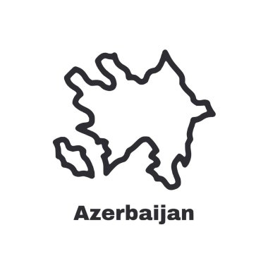 Azerbaycan ülkesinin basit bir çizimi. Çizim, ülke haritasını içeriyor. Ülkenin ana hatları siyah beyaz. Çizim çok basit.