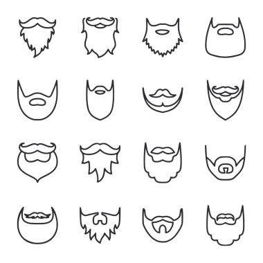 Farklı türde sakal ve bıyık koleksiyonu. Görüntü, keçi sakalı, favoriler ve sakal da dahil olmak üzere bir dizi farklı sakal şeklindedir. Sahne neşeli ve neşeli.