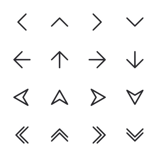 A set of arrows in various orientations, including up, down, and left and right. The arrows are all black and white