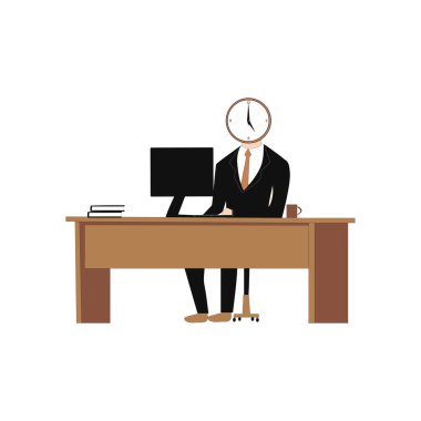 Bir çalışan karakteri yarattım ya da bir şirket patronu vektör çizimi şeklinde ofis masasında oturuyor diyebiliriz.