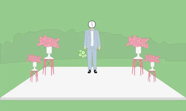 Çiçek tutan bir damat karakteri yarattım.