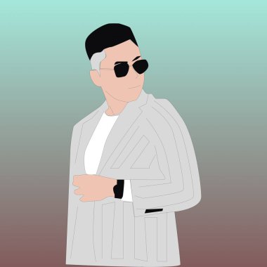 Havalı bir takım elbise giyen bir erkek model yaptım.