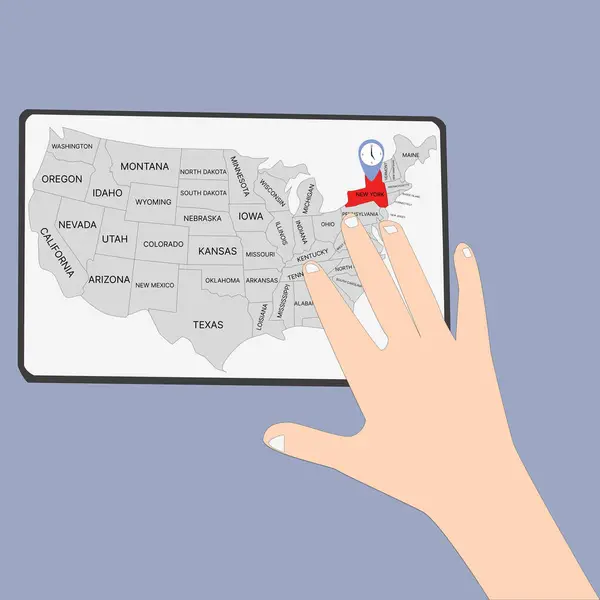 Oregon, ABD 'nin New York' unun bir vektörünü bir iPad üzerinde Birleşik Devletler haritasında yarattım..