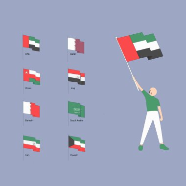 Arap ülkelerinin bayrağını sallayan bir adam karakteri yarattım.