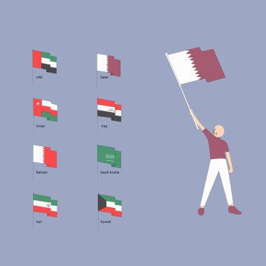Arap ülkelerinin bayrağını sallayan bir adam karakteri yarattım.