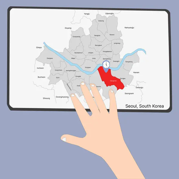 Güney Kore 'nin komşu bölgelerle ve Gangnam' ın yeriyle ilgili bir haritasını çizdim..