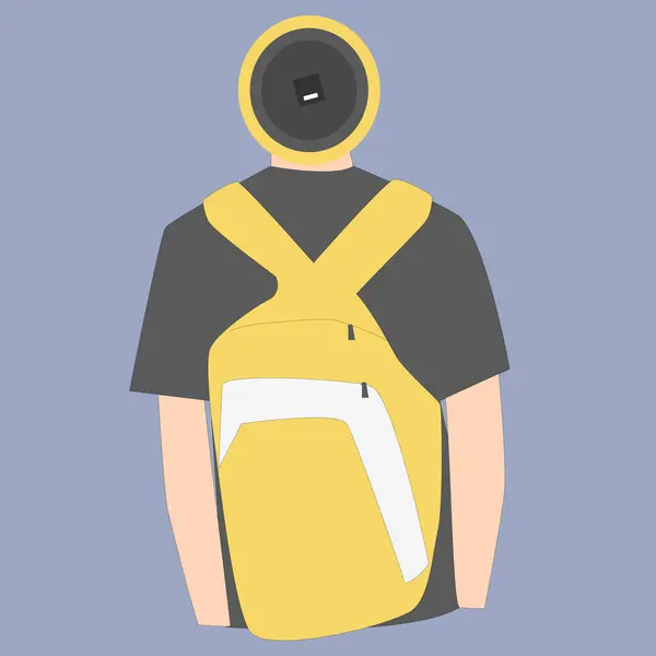 Sarı sırt çantalı bir adamın düz tasarımı, arka plan.