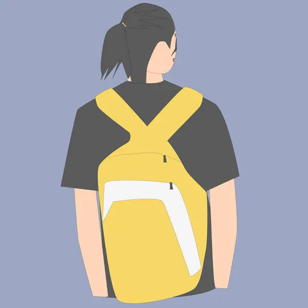 Sarı sırt çantalı bir adamın düz tasarımı, arka plan.
