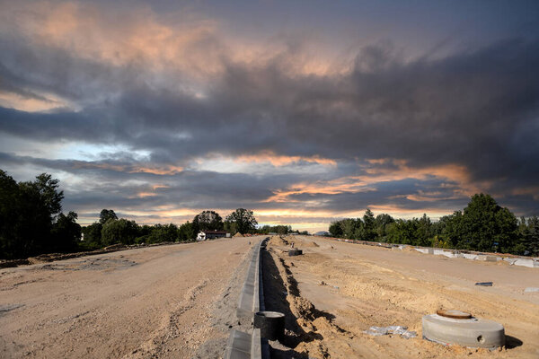 Highway construction. construction work using heavy equipment. Highways