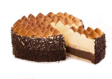 Beyaz arka planda tatlı bir pasta. Bir şekerlemecinin işi.