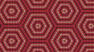 Simetrik dizaynlı soyut bir kaleydoskopik desen. Geometrik şekilli canlı kırmızı bir renk sergiliyor. Karmaşık detaylar ve tekrarlanan kalıplar görsel olarak büyüleyici bir etki yaratır.