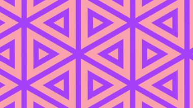 Üç köşeli bir düzende pembe ve mor renkleri gösteren simetrik dizaynlı soyut geometrik bir desen. Karmaşık detaylar ve tekrarlayan şekiller görsel olarak büyüleyici bir etki yaratır.
