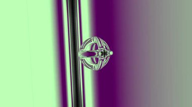 Soyut geometrik bir nesne. Değişken bir tasarımı var. Yeşil ve mor renkler sergiliyor. Eşsiz form ve pürüzsüz renk geçişleri görsel olarak çekici ve modern bir tasarım yaratıyor.