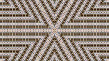 Tekstil benzeri deseni olan soyut bir geometrik desen. Kahverengi ve bej renkler sergiliyor. Karmaşık detaylar ve simetrik tasarım görsel olarak büyüleyici bir etki yaratır..