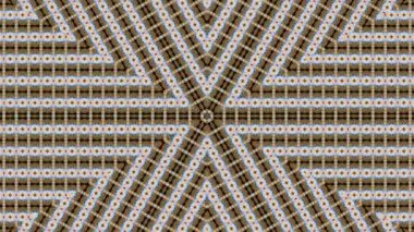 Tekstil benzeri deseni olan soyut bir geometrik desen. Kahverengi ve bej renkler sergiliyor. Karmaşık detaylar ve simetrik tasarım görsel olarak büyüleyici bir etki yaratır..