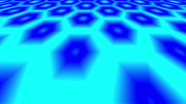 Açık mavi arka planda tekrarlanan mavi altıgen deseni, derinliğin optik illüzyonunu yaratır. Perspektif efektli geometrik tasarım, modern ve canlı.