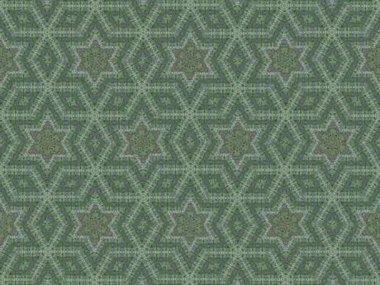 Mor çiçeklerin ve yeşil yaprakların simetrik, kaleydoskopik bir görüntüsü rüya gibi, soyut bir çiçek deseni yaratır.