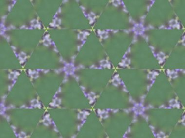 Mor renkli çiçeklerin ve yeşil yaprakların soyut ve tekrarlayan deseni tuhaf ve karmaşık bir tasarım yaratır..