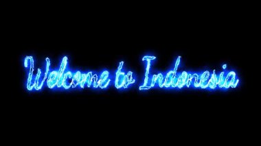 Parlayan neon metin Endonezya ikon animasyonuna hoş geldiniz. Cyan neon ışıklarındaki video kavramını düşün. Cyan iş konseptinin simgesi.