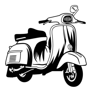 Klasik scooter siyah beyaz çizgi sanat vektörü