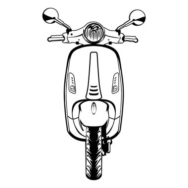 Scooter otomatik siyah-beyaz ön görünüm çizgisi sanat vektörü