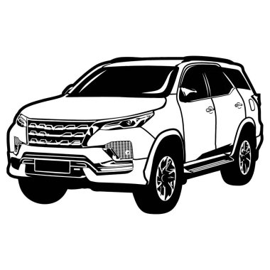 cool car black and white front side view line art vector clipart