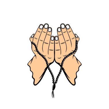 Sağ ve sol el işaretleri İslam 'da dua boncuklarıyla yukarı bakıyor.