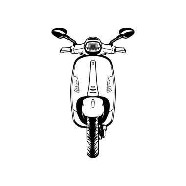 Ön görünüm gri scooter siyah ve beyaz vektör çizimi