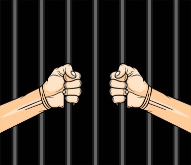inside the prison hand holding the iron bars vector illustration clipart