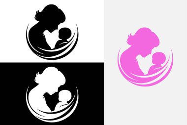 anne ve bebek silueti logo vektör tasarımı konsepti