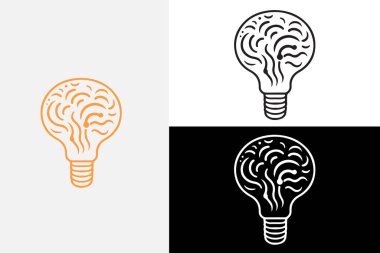 Modern çizgi sanat beyin ampulü beyaz logo örneği temiz tasarım 